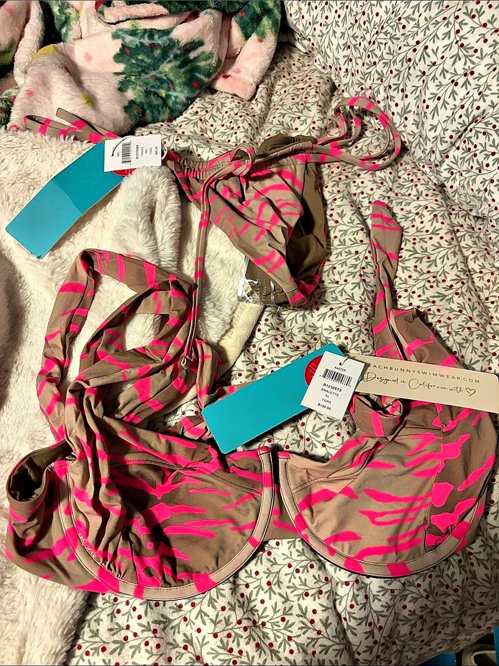 Beach Bunny Kartery Animal Print Bikini Brown & Pink XL NWT